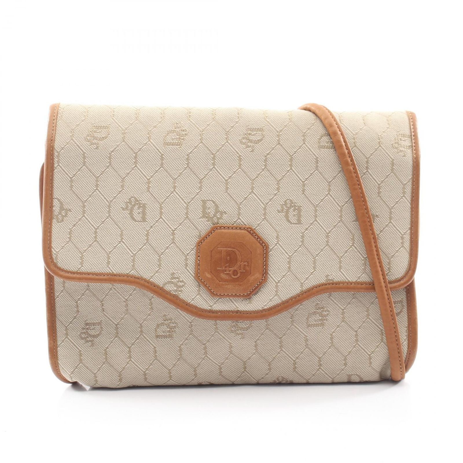 Dior Shoulder Bag Honeycomb Beige Canvas Leather