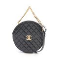 Chanel Shoulder Bag Quilted Round 2-Way Black Leather Chain