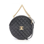 Chanel Shoulder Bag Quilted Round 2-Way Black Leather Chain