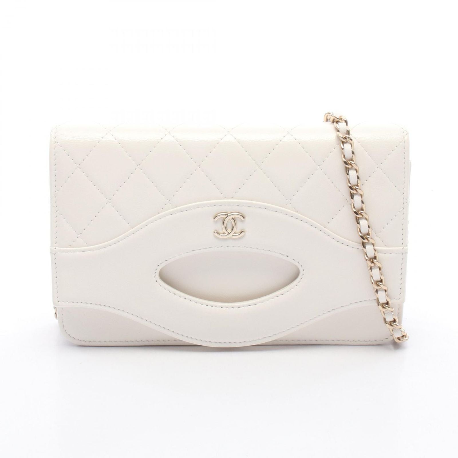 Chanel Shoulder Bag Quilted White Leather Chain Wallet