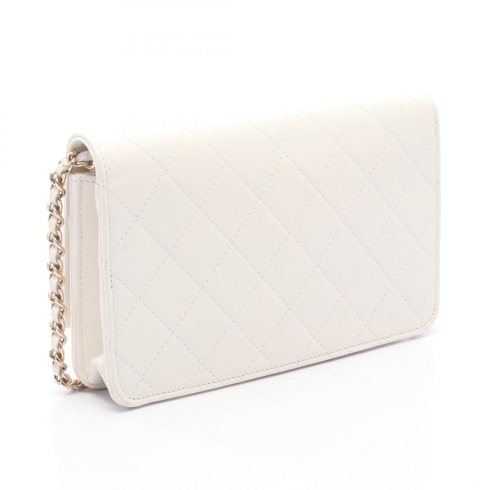 Chanel Shoulder Bag Quilted White Leather Chain Wallet — view 2