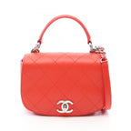 Chanel Shoulder Bag Quilted Top Handle 2-Way Red Leather Chain