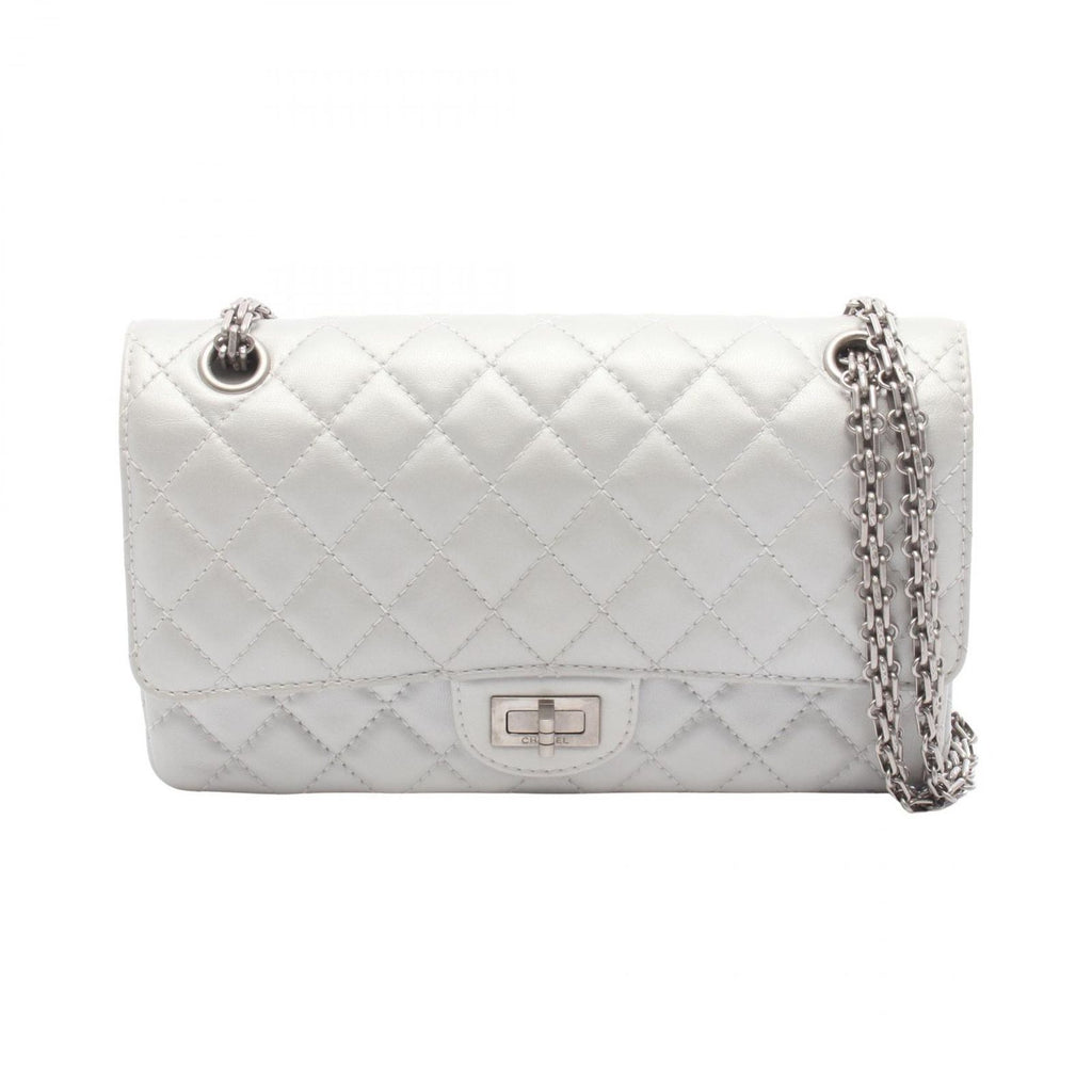 Chanel Shoulder Bag 2.55 Quilted Mademoiselle Chain Silver Leather Double Flap