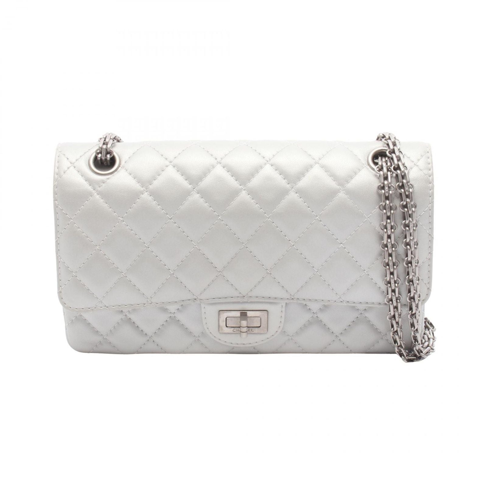 Chanel Shoulder Bag 2.55 Quilted Mademoiselle Chain Silver Leather Double Flap