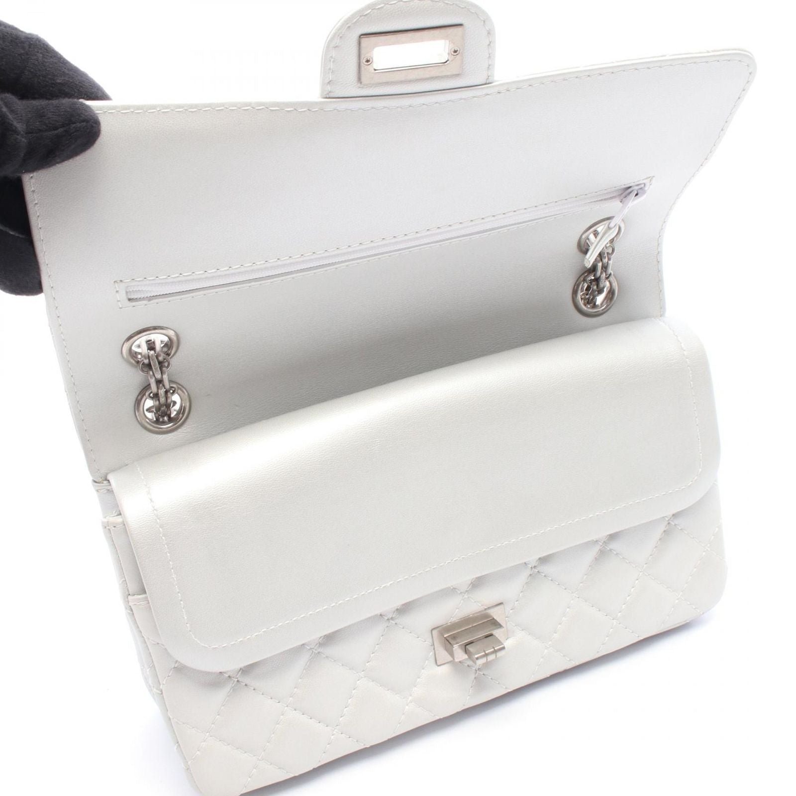 Chanel Shoulder Bag 2.55 Quilted Mademoiselle Chain Silver Leather Double Flap — view 9