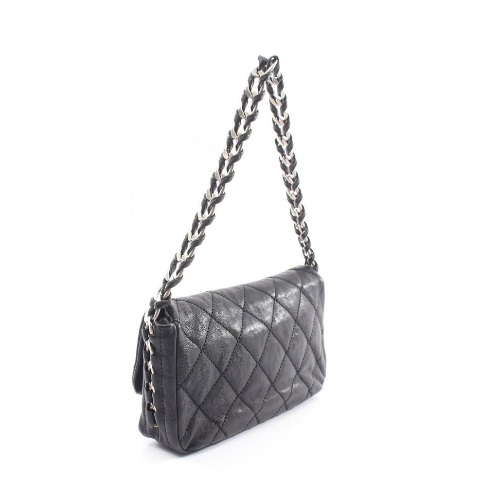 Chanel Shoulder Bag Quilted Antique Silver Black Caviar Leather Chain — view 2