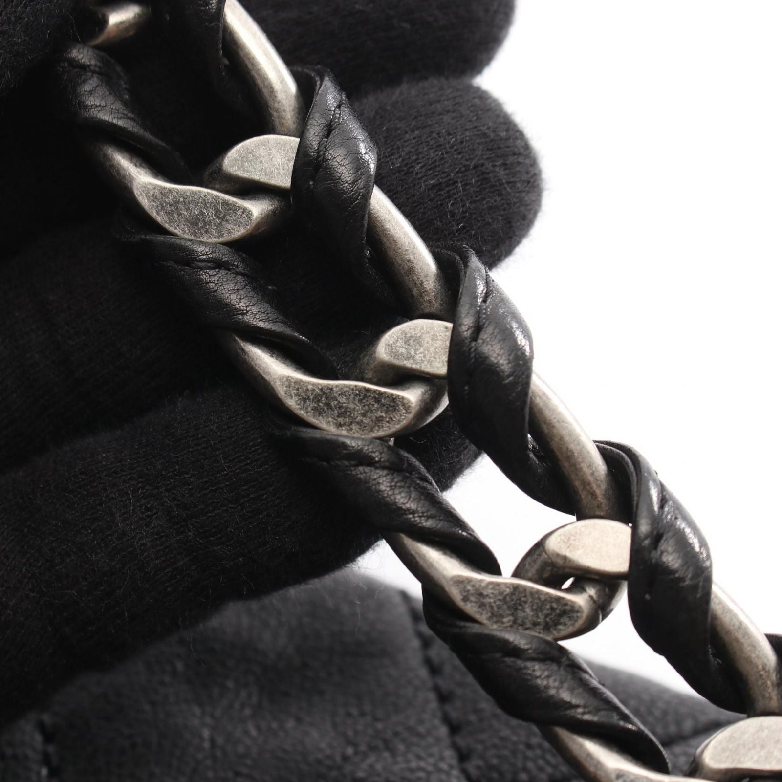 Chanel Shoulder Bag Quilted Antique Silver Black Caviar Leather Chain — view 9