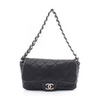 Chanel Shoulder Bag Quilted Antique Silver Black Caviar Leather Chain