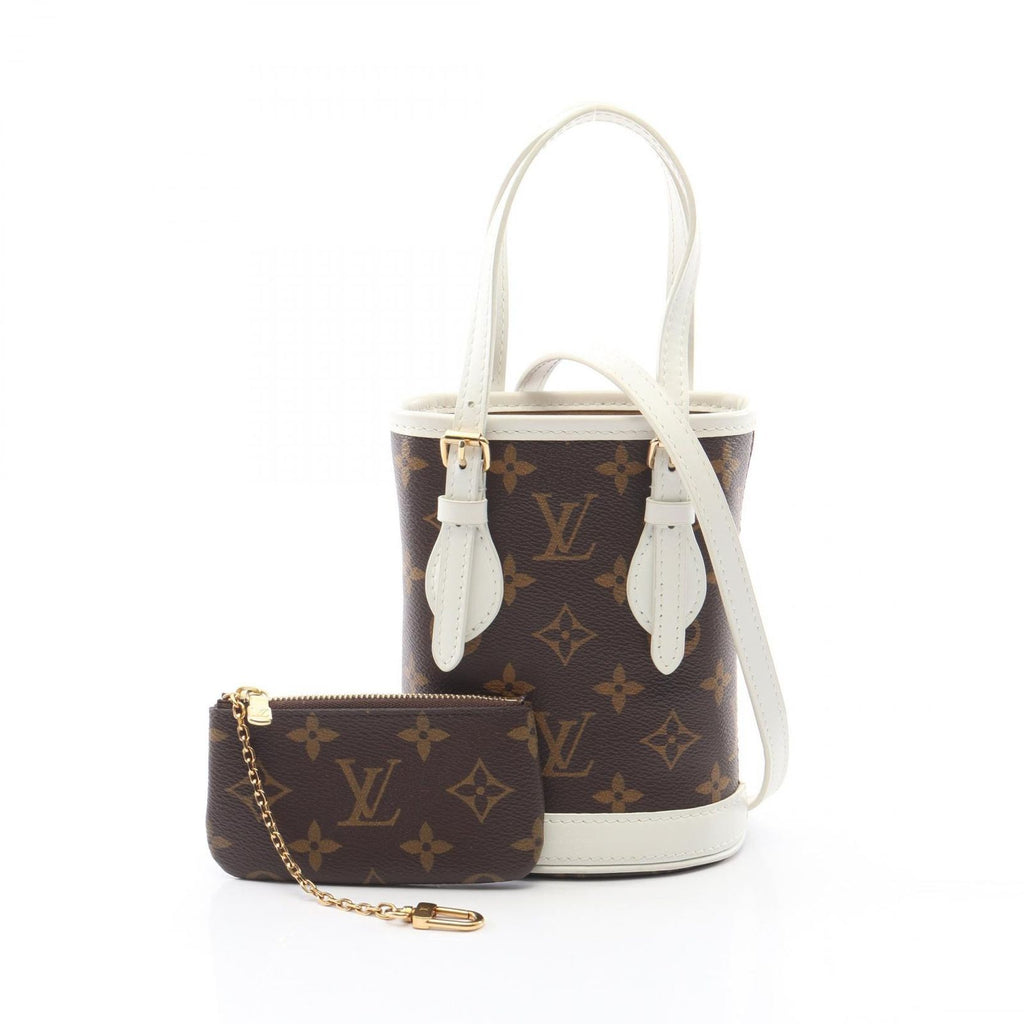 Louis Vuitton Handbag Nano Bucket 2-Way Blanc Canvas Leather