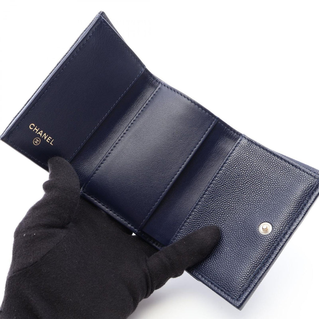 Chanel Trifold Wallet Classic Small Flap Quilted Navy Caviar Leather — view 3