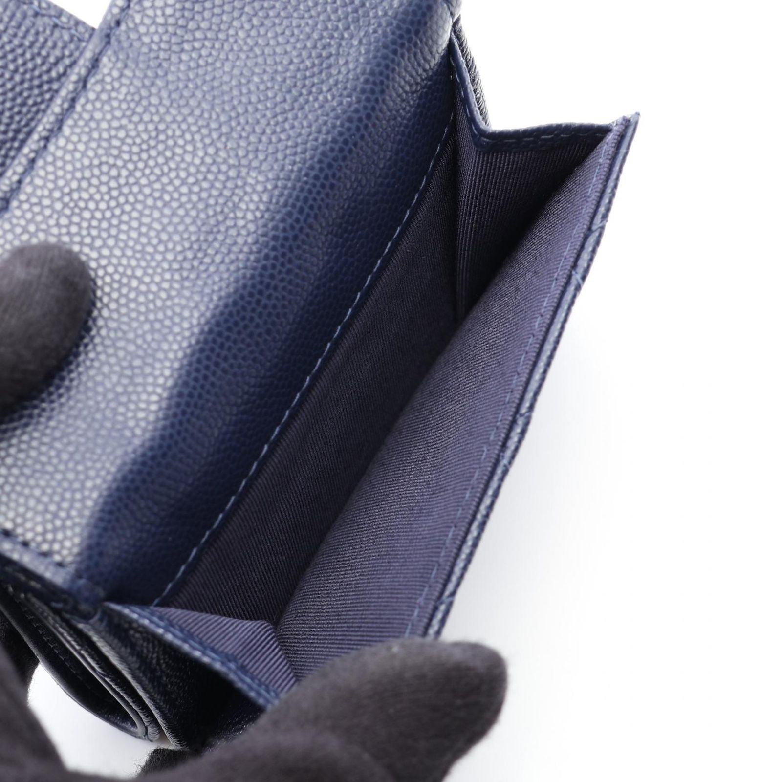Chanel Trifold Wallet Classic Small Flap Quilted Navy Caviar Leather — view 4