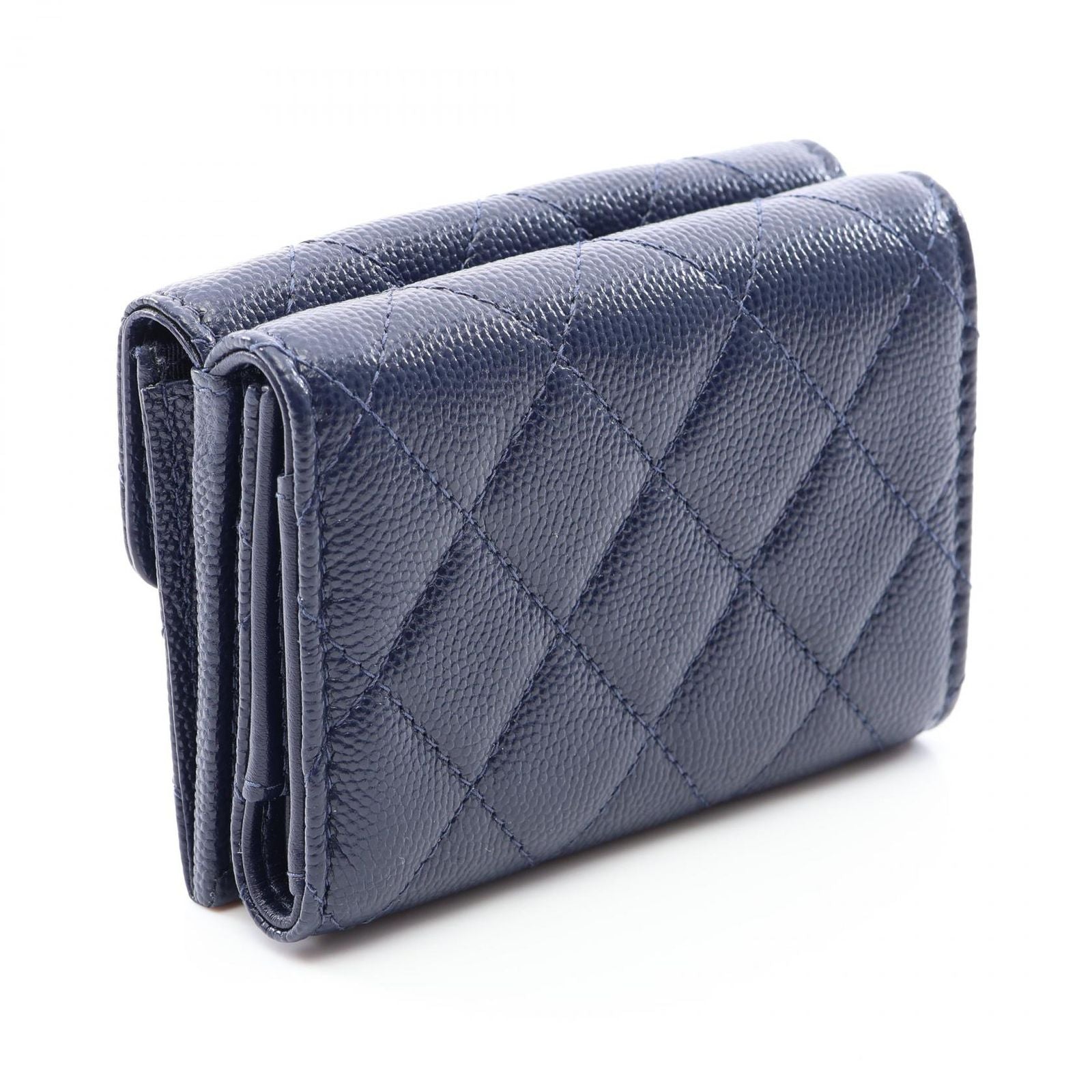Chanel Trifold Wallet Classic Small Flap Quilted Navy Caviar Leather — view 2