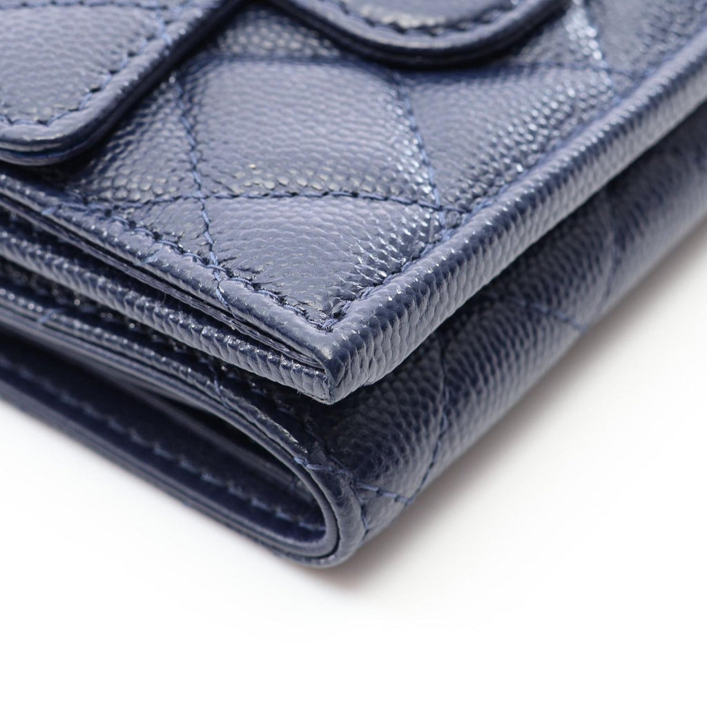 Chanel Trifold Wallet Classic Small Flap Quilted Navy Caviar Leather — view 9