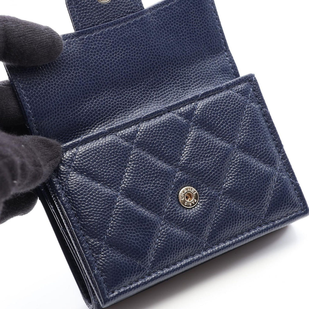 Chanel Trifold Wallet Classic Small Flap Quilted Navy Caviar Leather — view 8