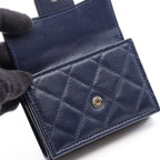 Chanel Trifold Wallet Classic Small Flap Quilted Navy Caviar Leather — view 8