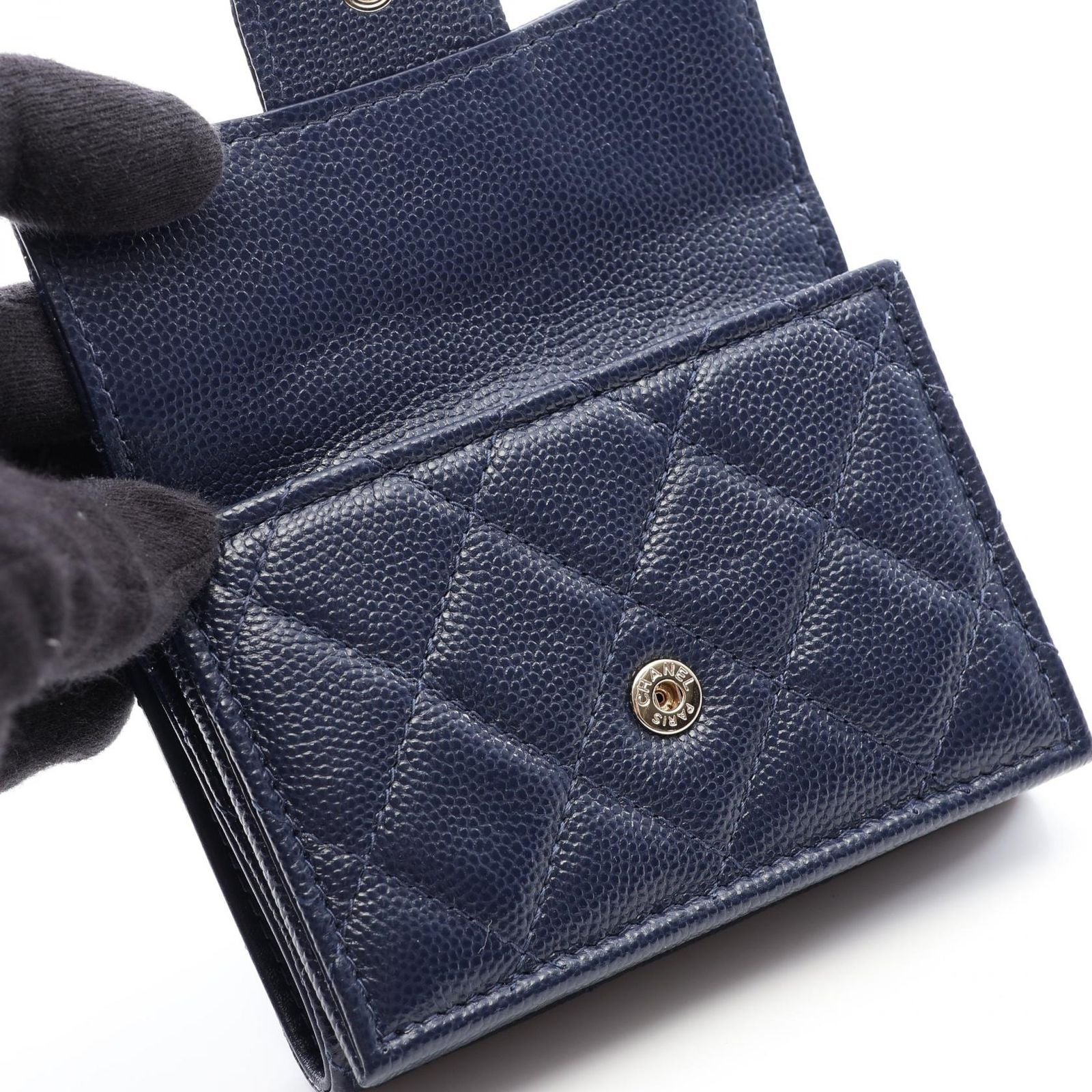 Chanel Trifold Wallet Classic Small Flap Quilted Navy Caviar Leather — view 8