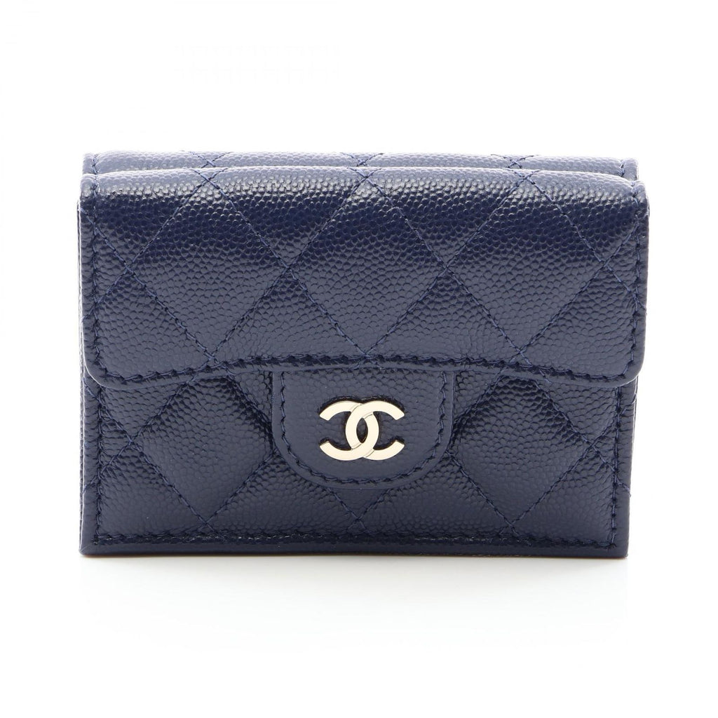 Chanel Trifold Wallet Classic Small Flap Quilted Navy Caviar Leather