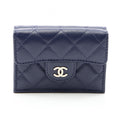 Chanel Trifold Wallet Classic Small Flap Quilted Navy Caviar Leather