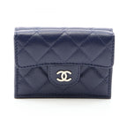 Chanel Trifold Wallet Classic Small Flap Quilted Navy Caviar Leather
