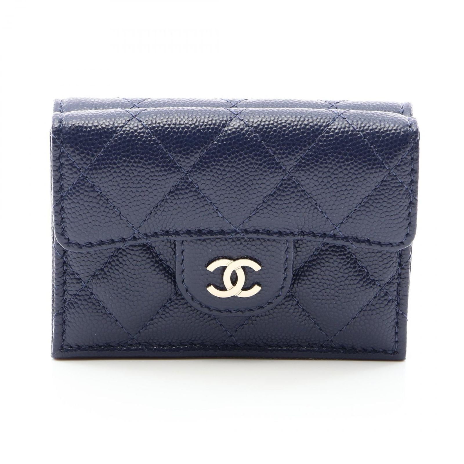 Chanel Trifold Wallet Classic Small Flap Quilted Navy Caviar Leather