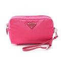 Prada Pouch Vela Magenta Nylon Saffiano Leather Triangle Logo