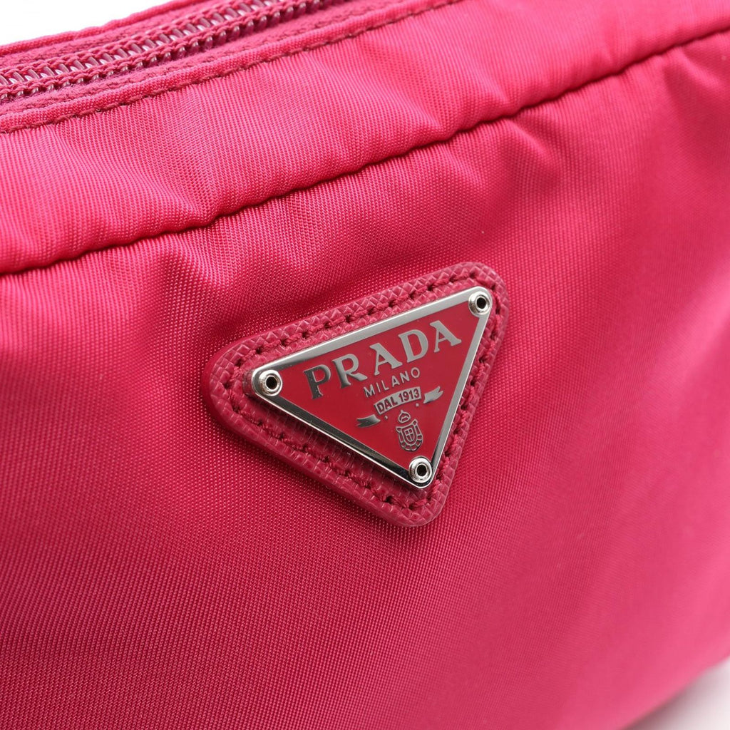 Prada Pouch Vela Magenta Nylon Saffiano Leather Triangle Logo — view 6
