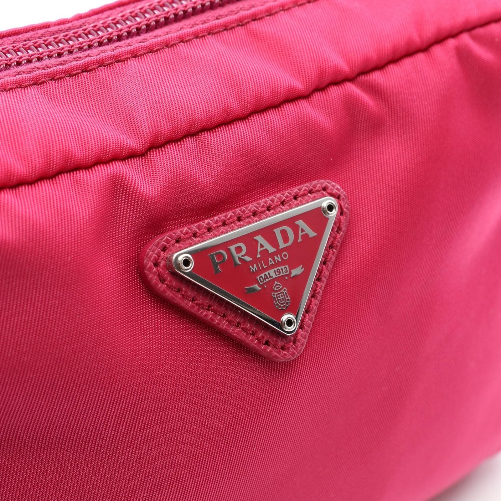 Prada Pouch Vela Magenta Nylon Saffiano Leather Triangle Logo — view 6