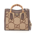 Gucci Handbag Diana Jumbo GG 2-Way Beige Dark Brown Canvas Leather Small
