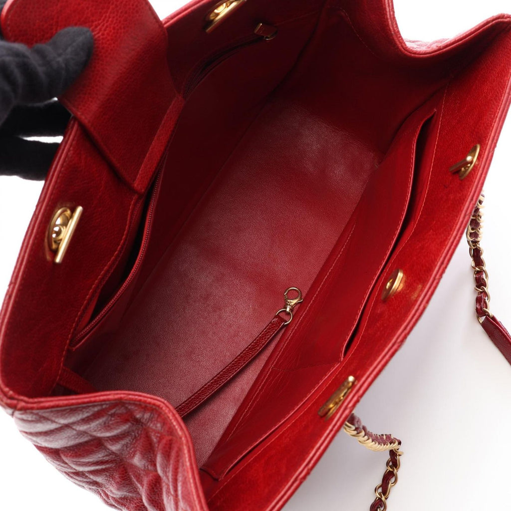 Chanel Tote Quilted Red Caviar Leather Chain — view 3