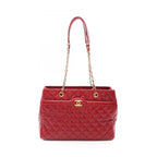 Chanel Tote Quilted Red Caviar Leather Chain