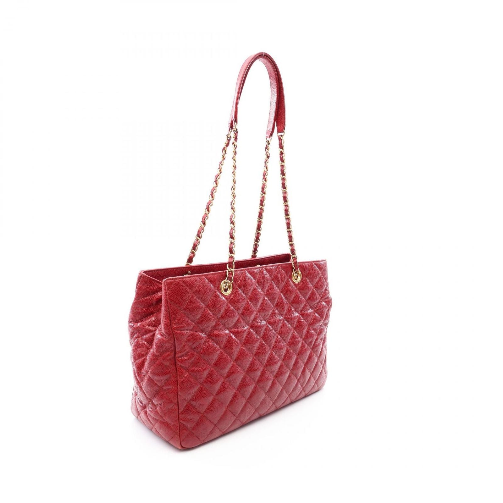 Chanel Tote Quilted Red Caviar Leather Chain — view 2