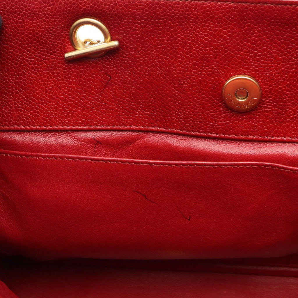 Chanel Tote Quilted Red Caviar Leather Chain — view 6