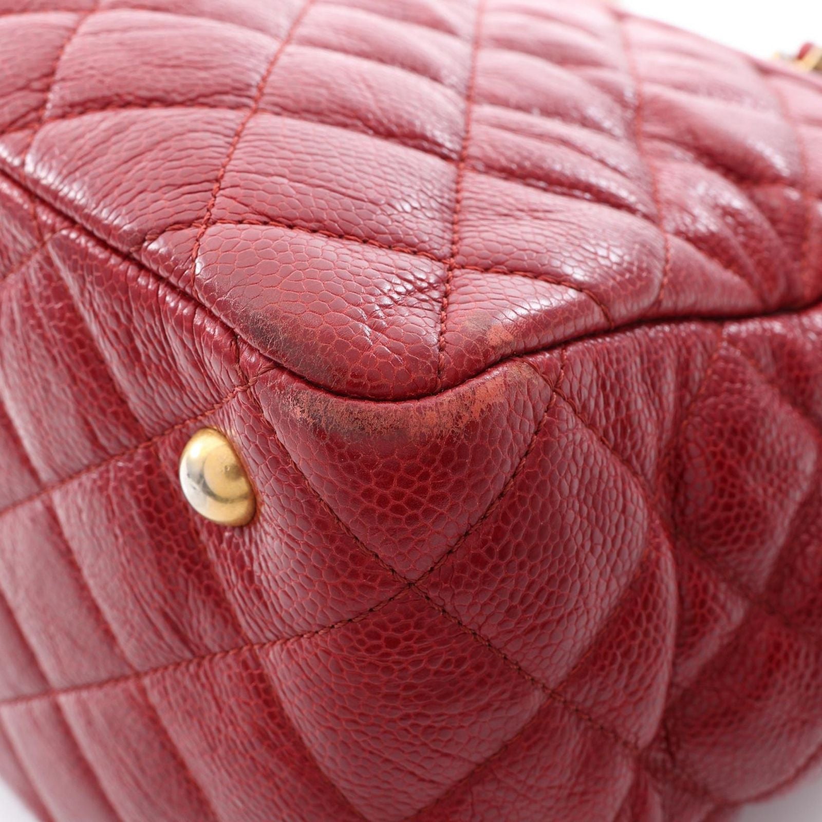 Chanel Tote Quilted Red Caviar Leather Chain — view 9