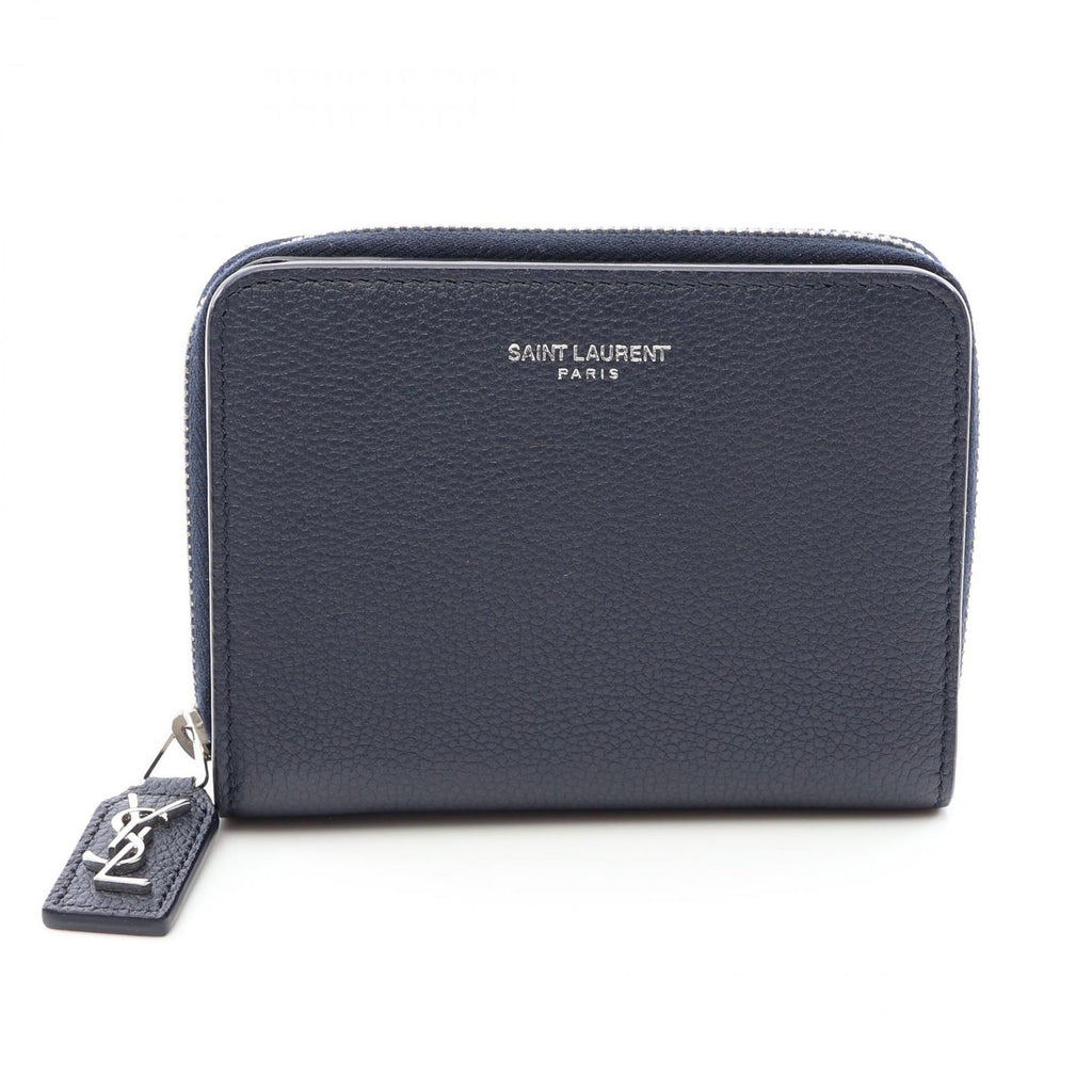 Saint Laurent Paris Bifold Wallet Rivegoche Navy Leather Round