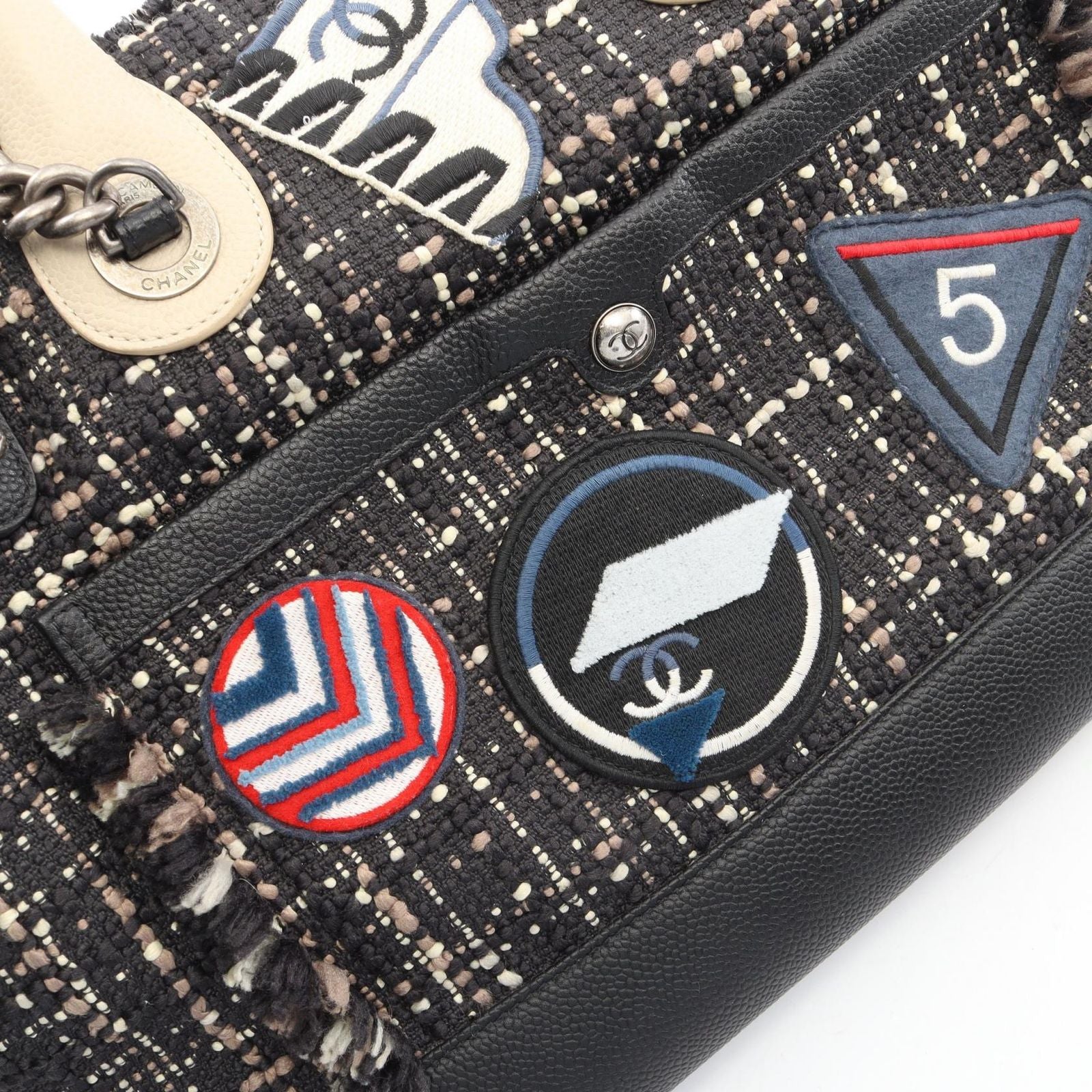 Chanel Shoulder Bag Air Line 2-Way Black Off White Fabric Leather — view 8