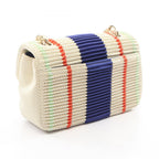 Chanel Shoulder Bag Mini Quilted 20 Pleats Cream Blue Leather Chain — view 2