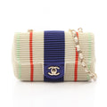 Chanel Shoulder Bag Mini Quilted 20 Pleats Cream Blue Leather Chain