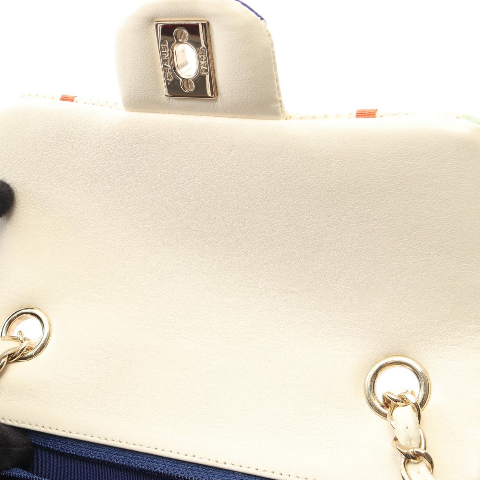 Chanel Shoulder Bag Mini Quilted 20 Pleats Cream Blue Leather Chain — view 6