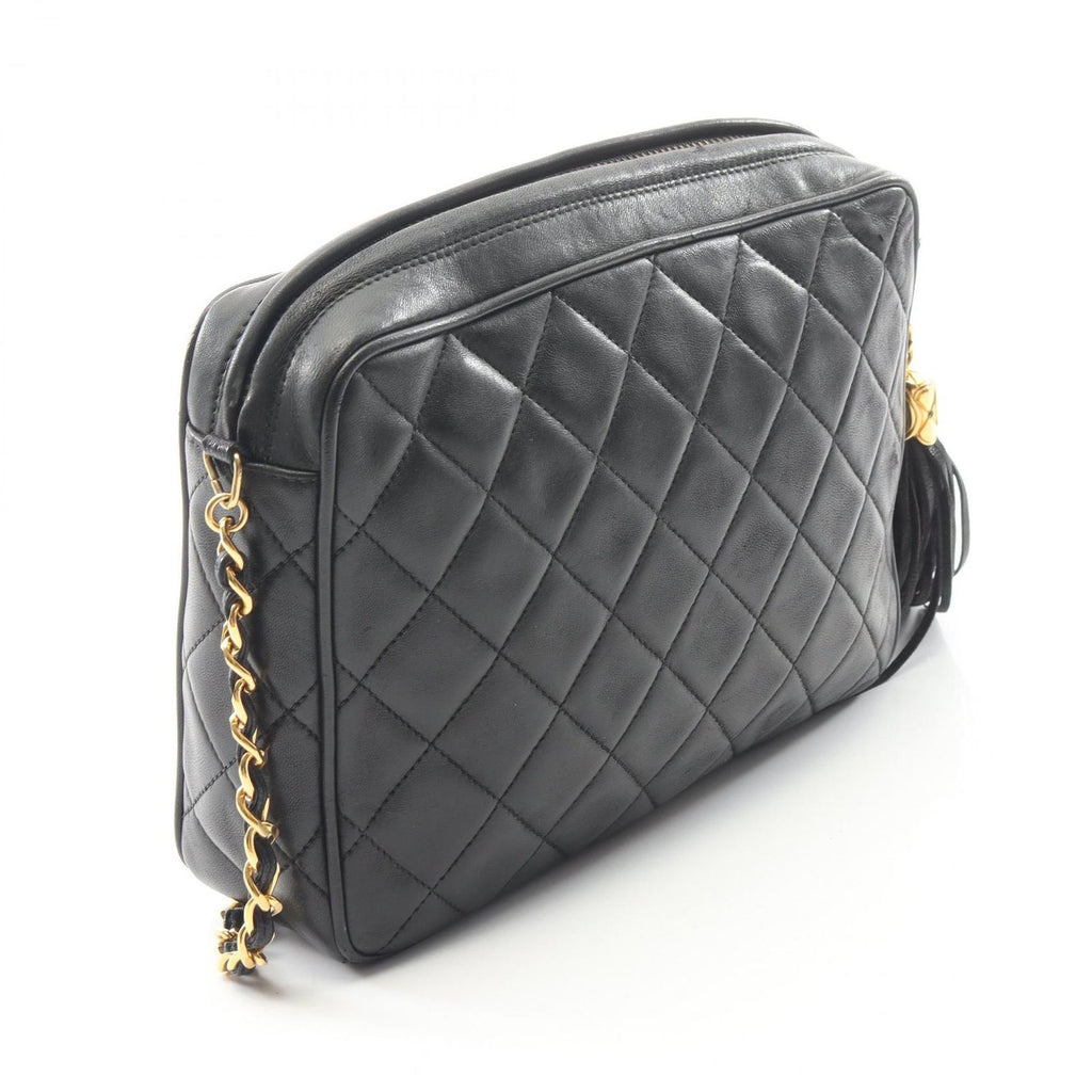 Chanel Shoulder Bag Quilted Black Lambskin Fringe Chain — view 2