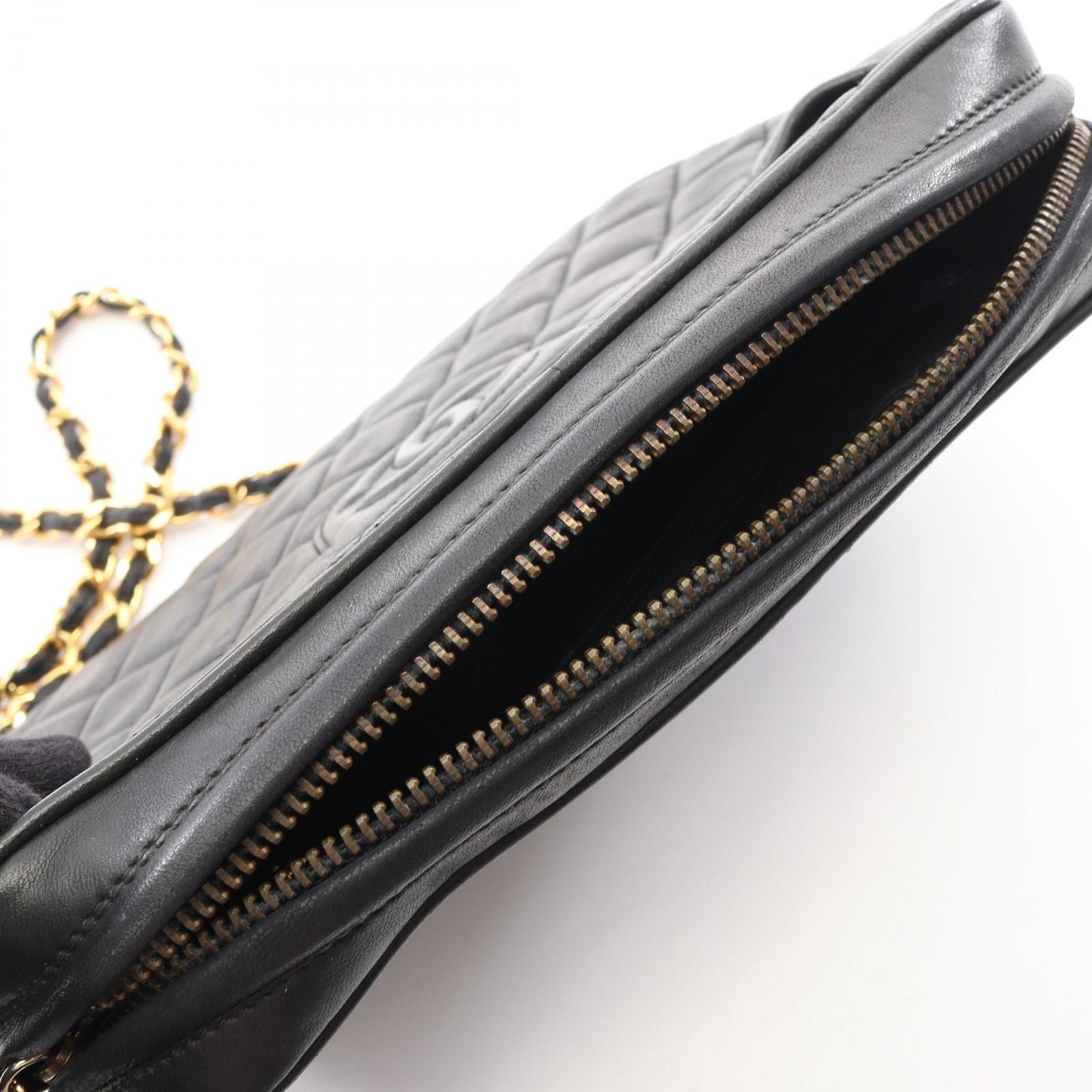 Chanel Shoulder Bag Quilted Black Lambskin Fringe Chain — view 8