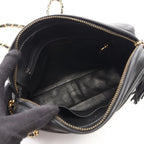 Chanel Shoulder Bag Quilted Black Lambskin Fringe Chain — view 3
