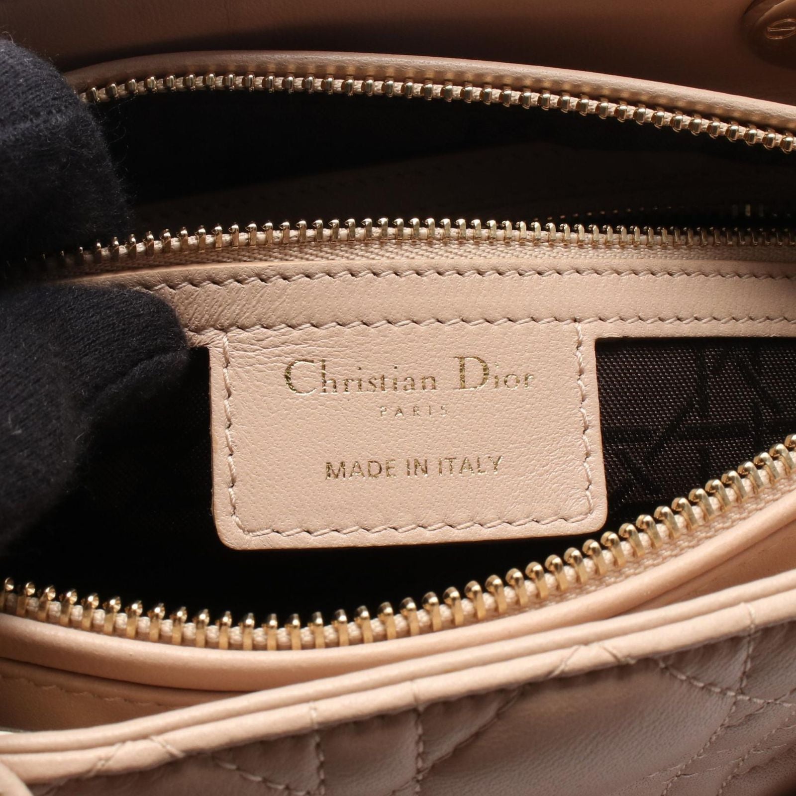Dior Handbag Lady Dior Cannage 2-Way Pink Beige Leather Tote — view 4