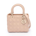 Dior Handbag Lady Dior Cannage 2-Way Pink Beige Leather Tote