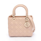 Dior Handbag Lady Dior Cannage 2-Way Pink Beige Leather Tote