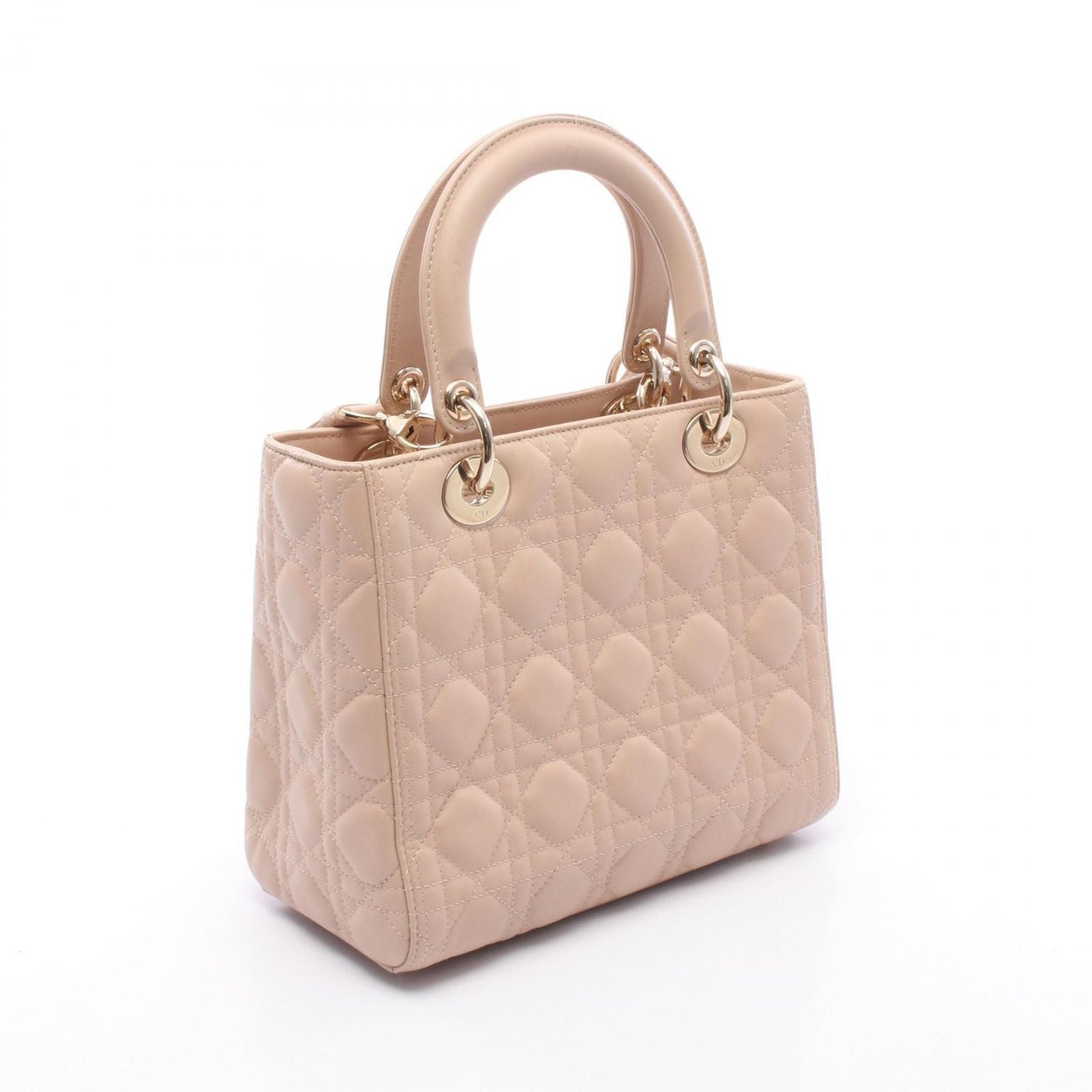 Dior Handbag Lady Dior Cannage 2-Way Pink Beige Leather Tote — view 2