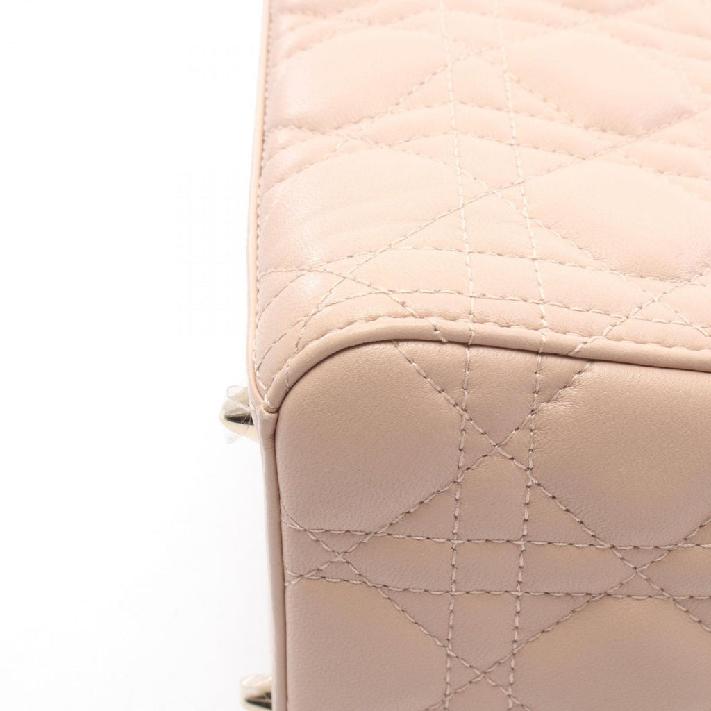 Dior Handbag Lady Dior Cannage 2-Way Pink Beige Leather Tote — view 6
