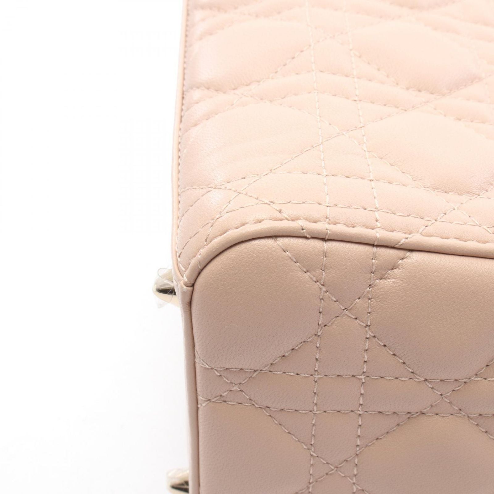 Dior Handbag Lady Dior Cannage 2-Way Pink Beige Leather Tote — view 6