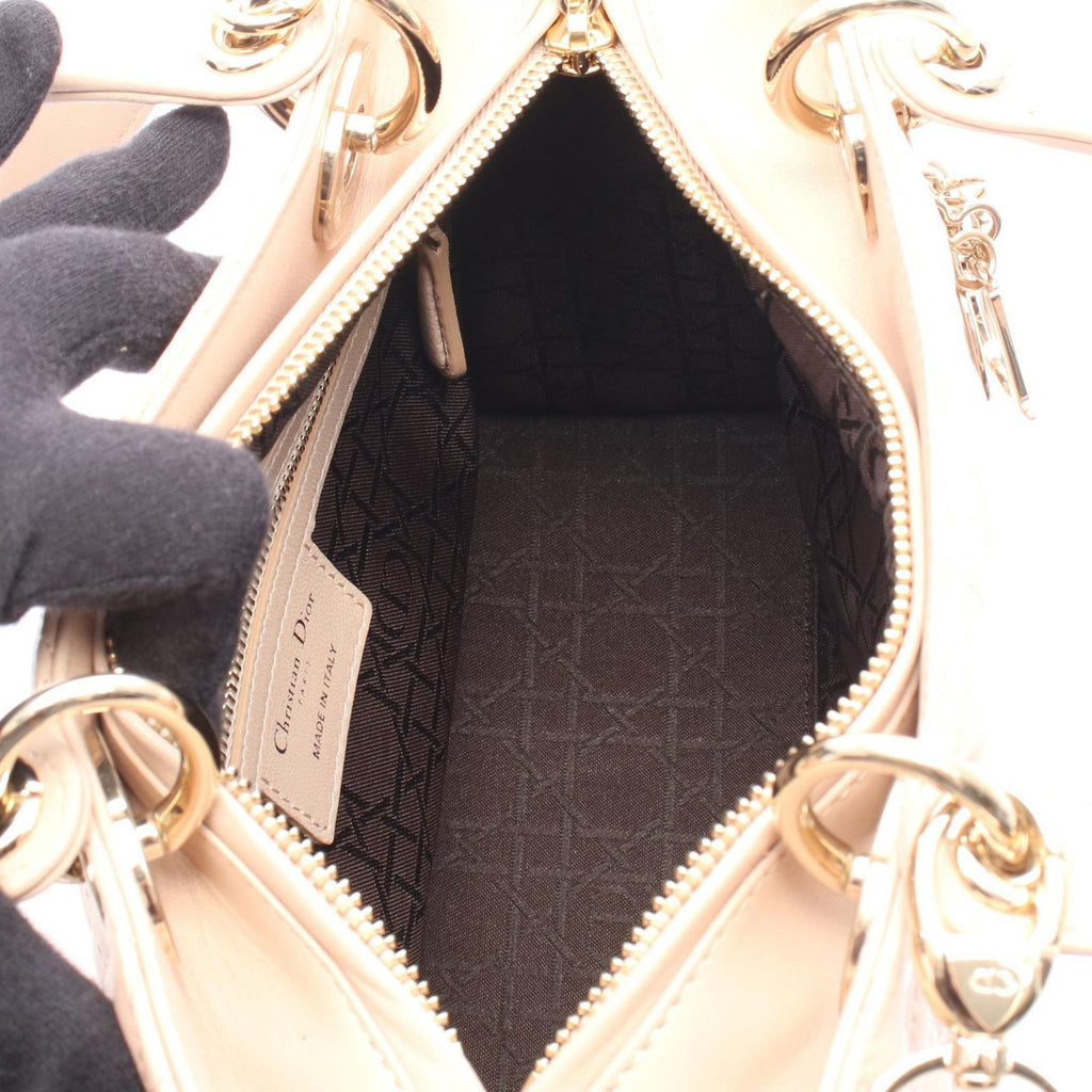 Dior Handbag Lady Dior Cannage 2-Way Pink Beige Leather Tote — view 3