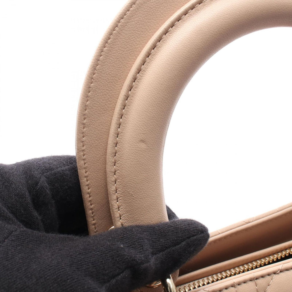 Dior Handbag Lady Dior Cannage 2-Way Pink Beige Leather Tote — view 5