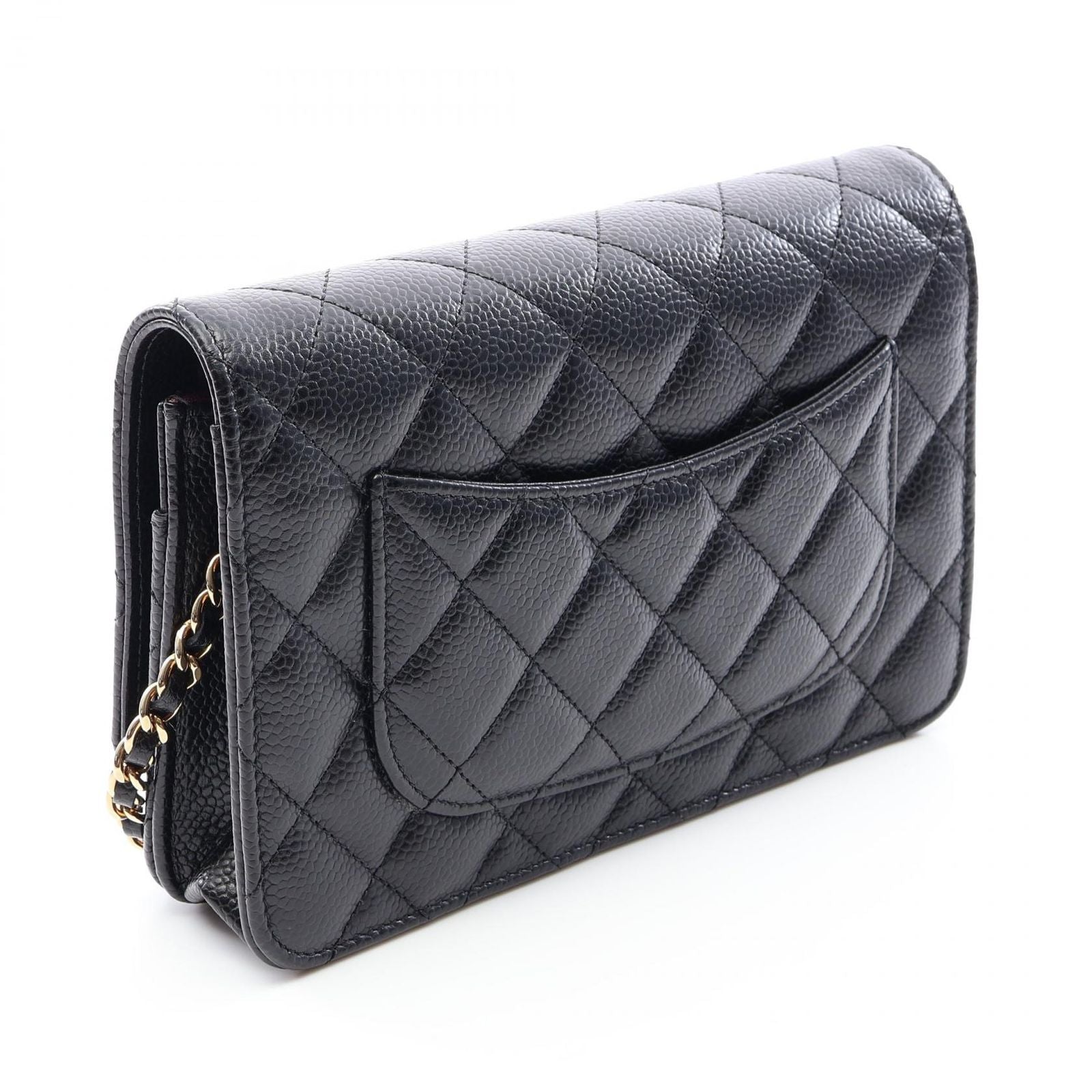 Chanel Shoulder Bag Quilted Black Caviar Leather Chain Wallet — view 2